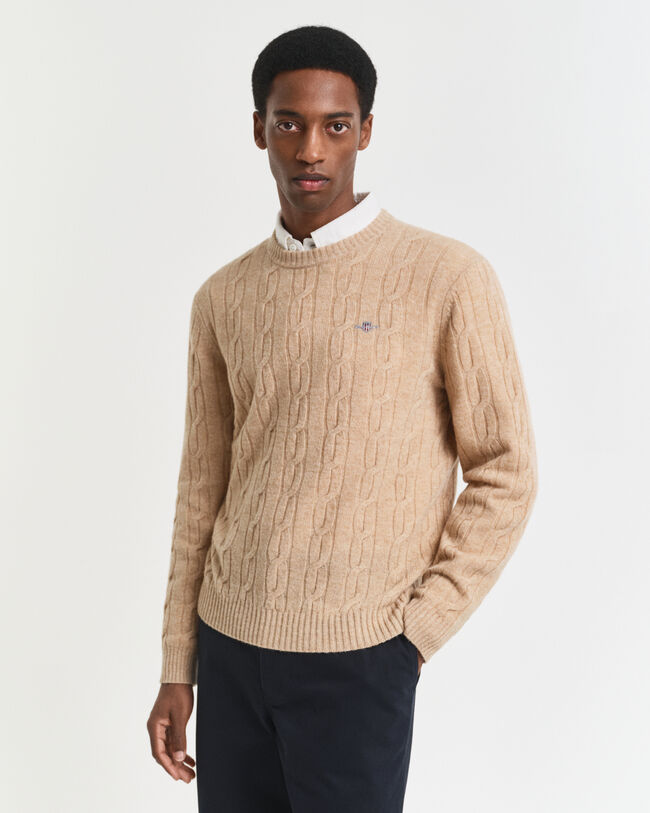 Lambswool Cable Knit Crew Neck Sweater