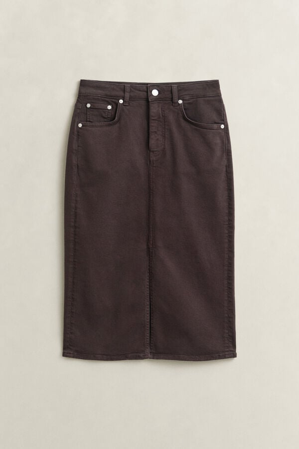 Twill Colored Pencil Skirt — DEEP BROWN