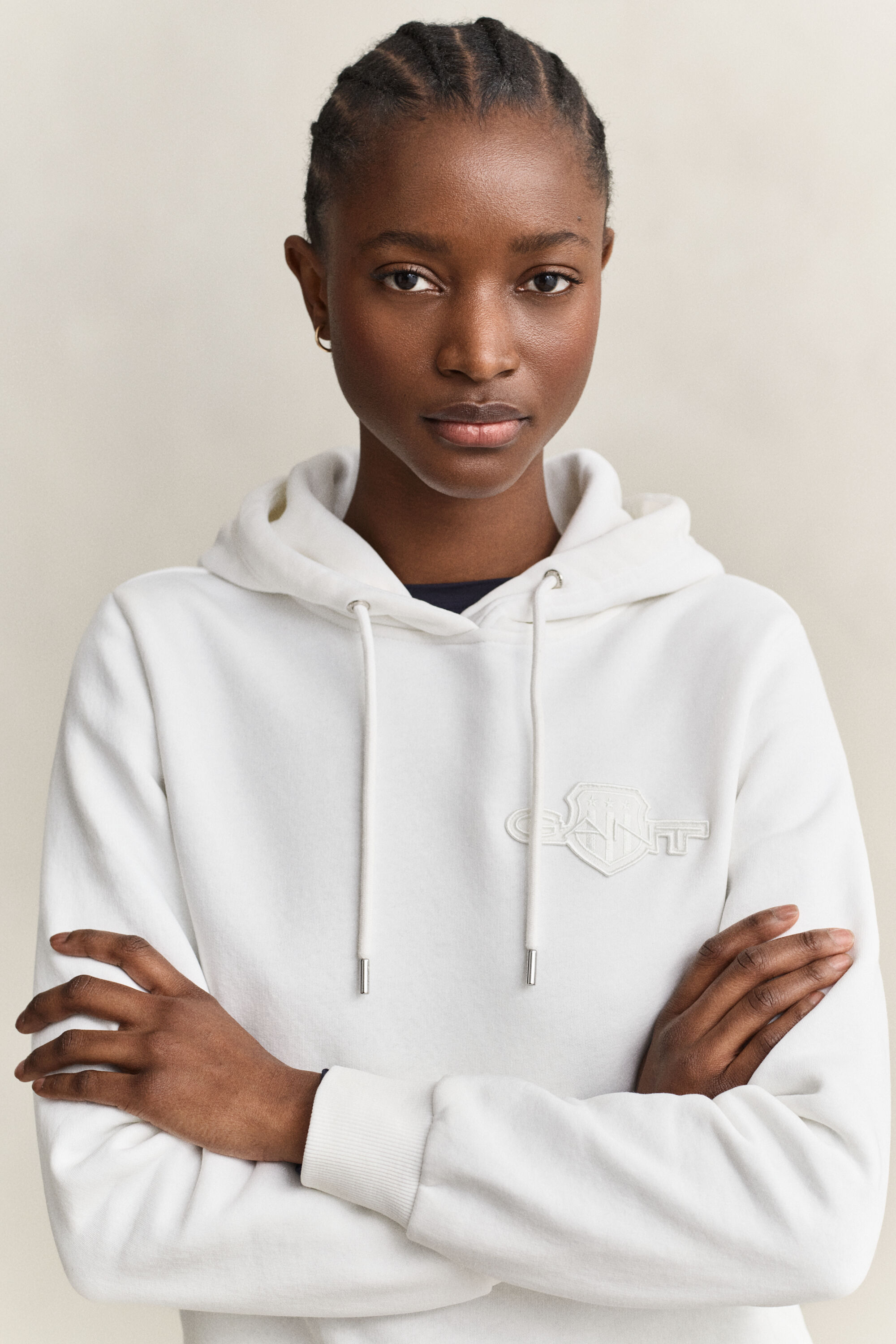Tonal Shield Hoodie — EGGSHELL