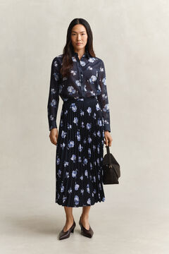 Floral Print Cotton Silk Shirt — EVENING BLUE 7