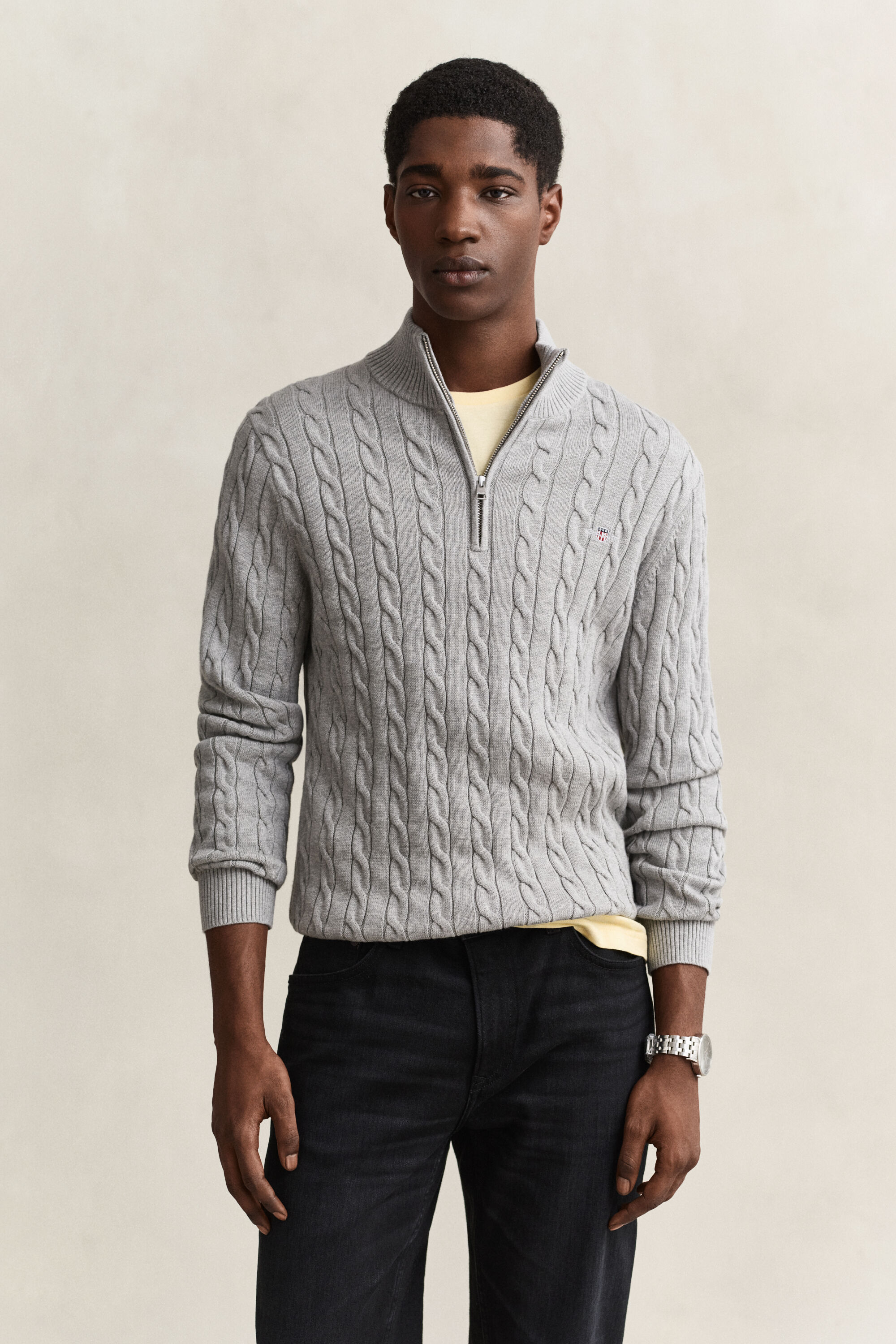 Cotton Cable Knit Half-Zip Sweater