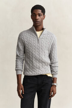 Cotton Cable Knit Half-Zip Sweater — GREY MELANGE 4