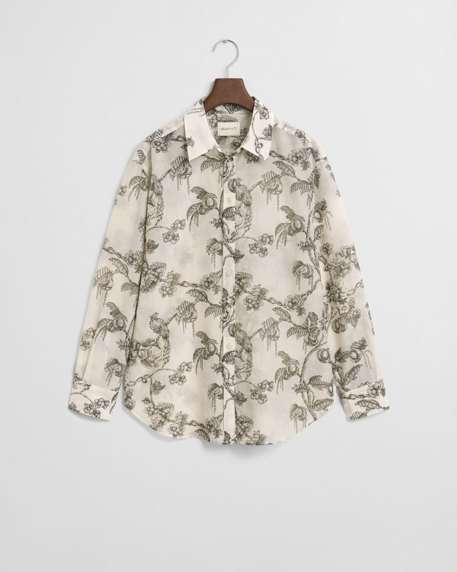 Relaxed Fit Tree Printed Cotton Silk Shirt