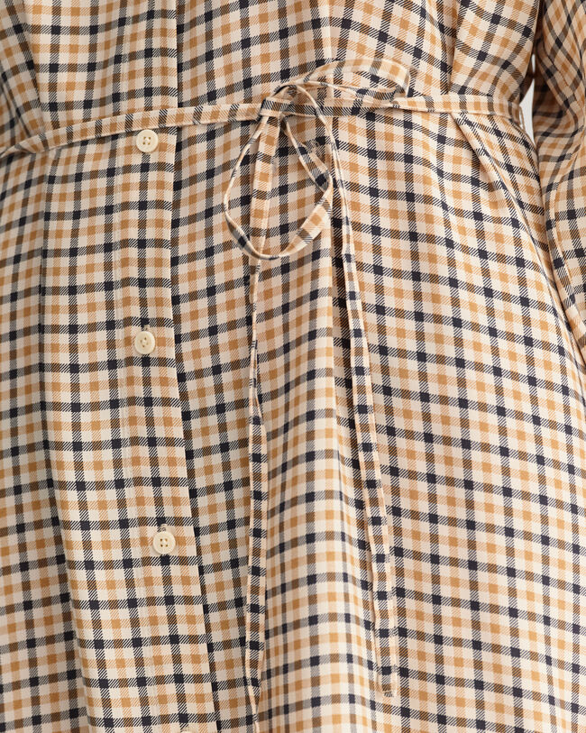 Check Stand Collar Shirt Dress