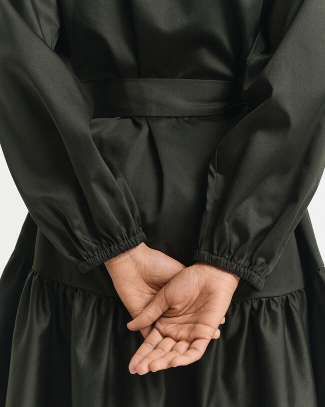 Cotton Satin Long Sleeve Dress