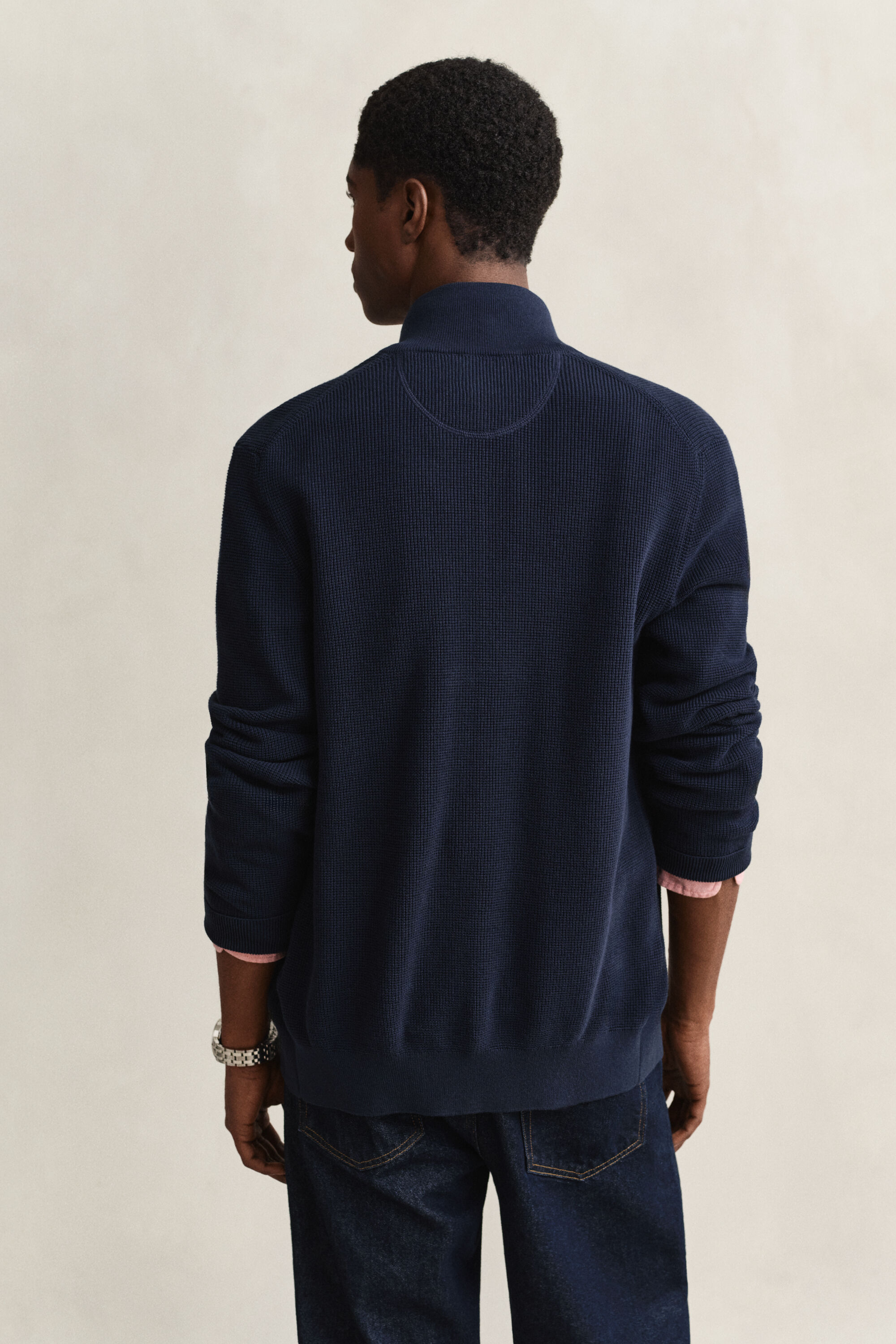 Textured Cotton Zip Cardigan