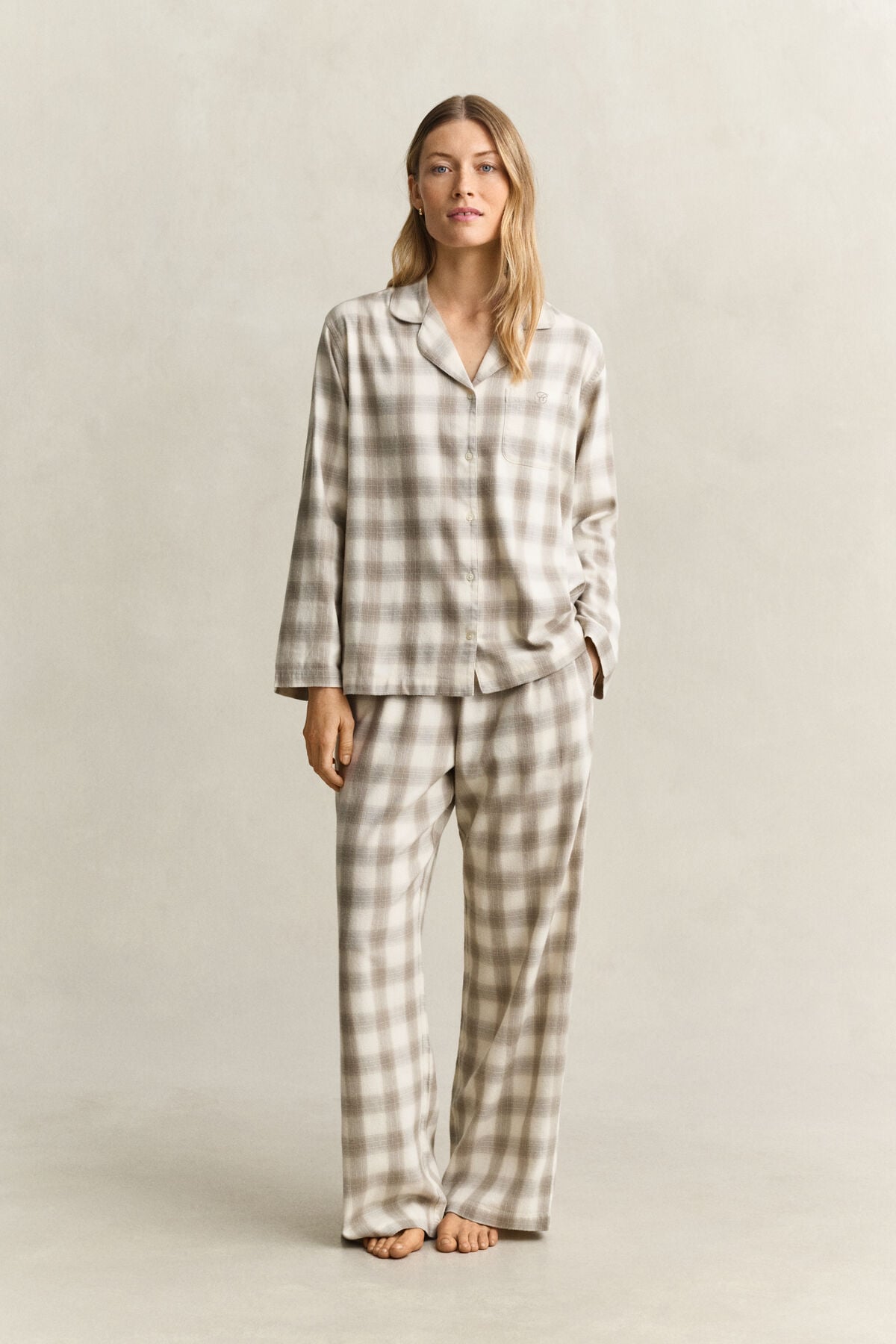 Checked Flannel Pajama Set — MIST TAUPE