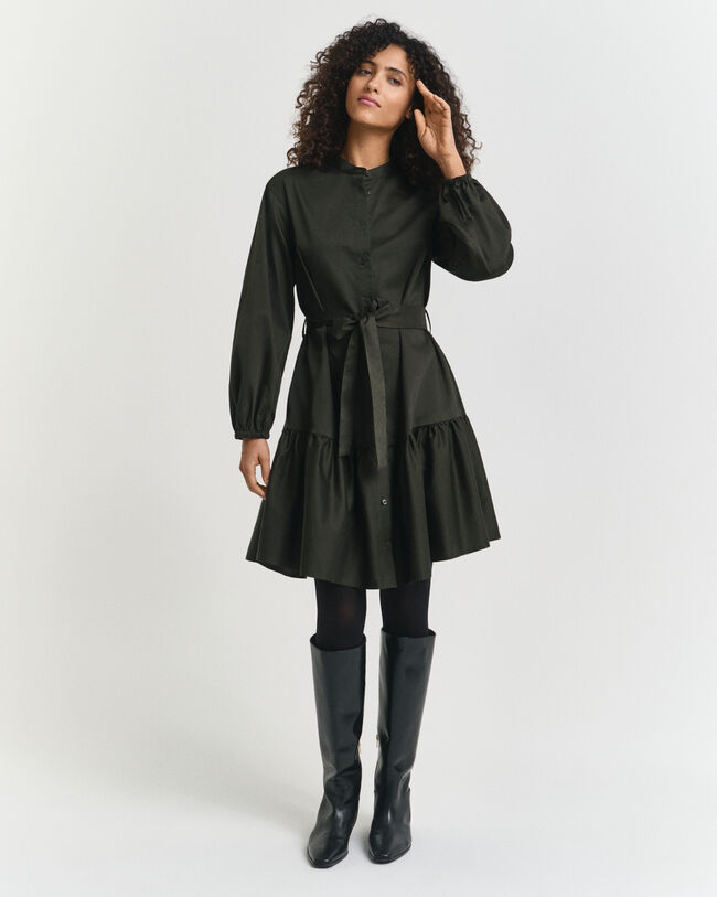 Cotton Satin Long Sleeve Dress