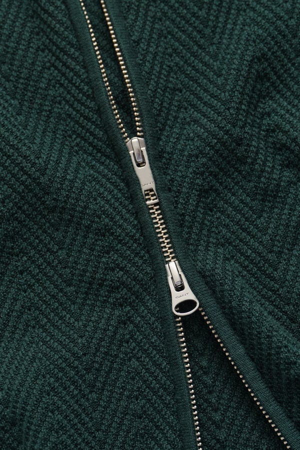Herringbone Zip Cardigan — TARTAN GREEN