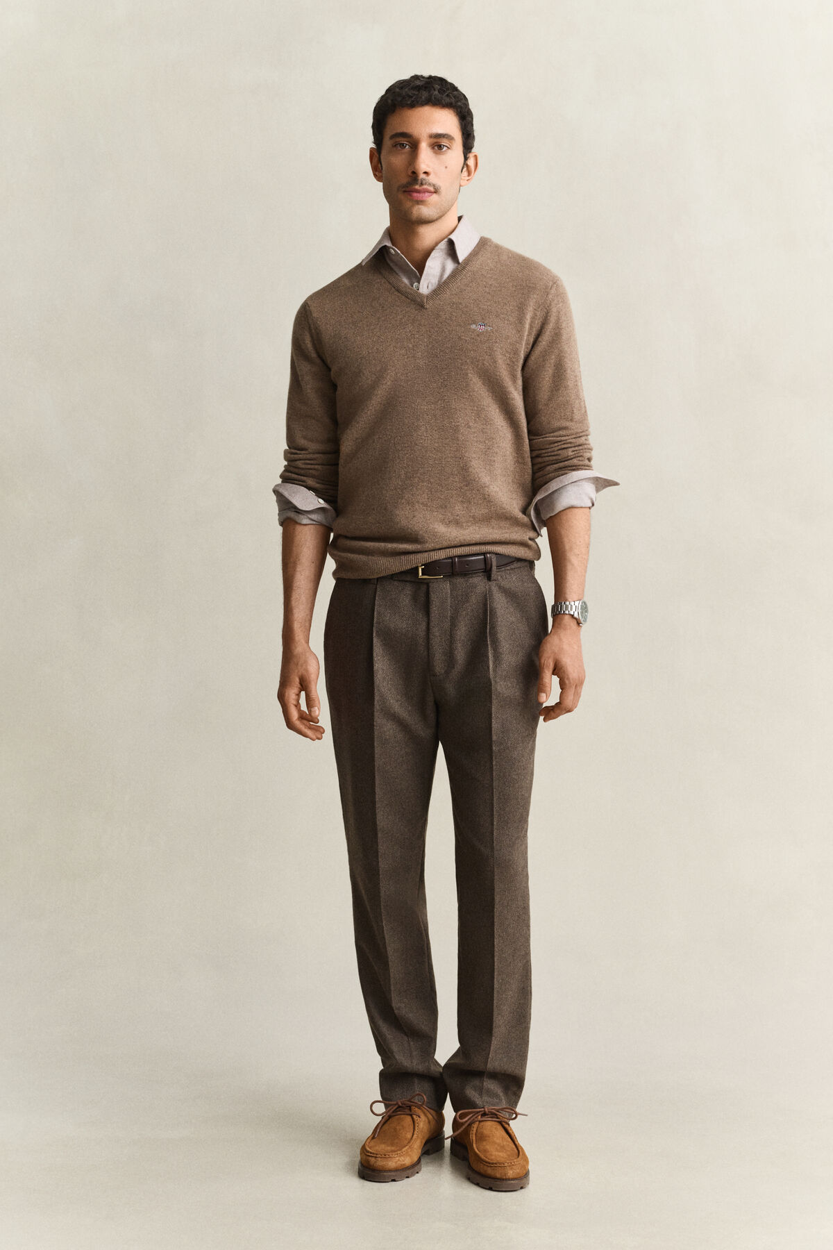 Wool Herringbone Suit Pants — BLACK BROWN