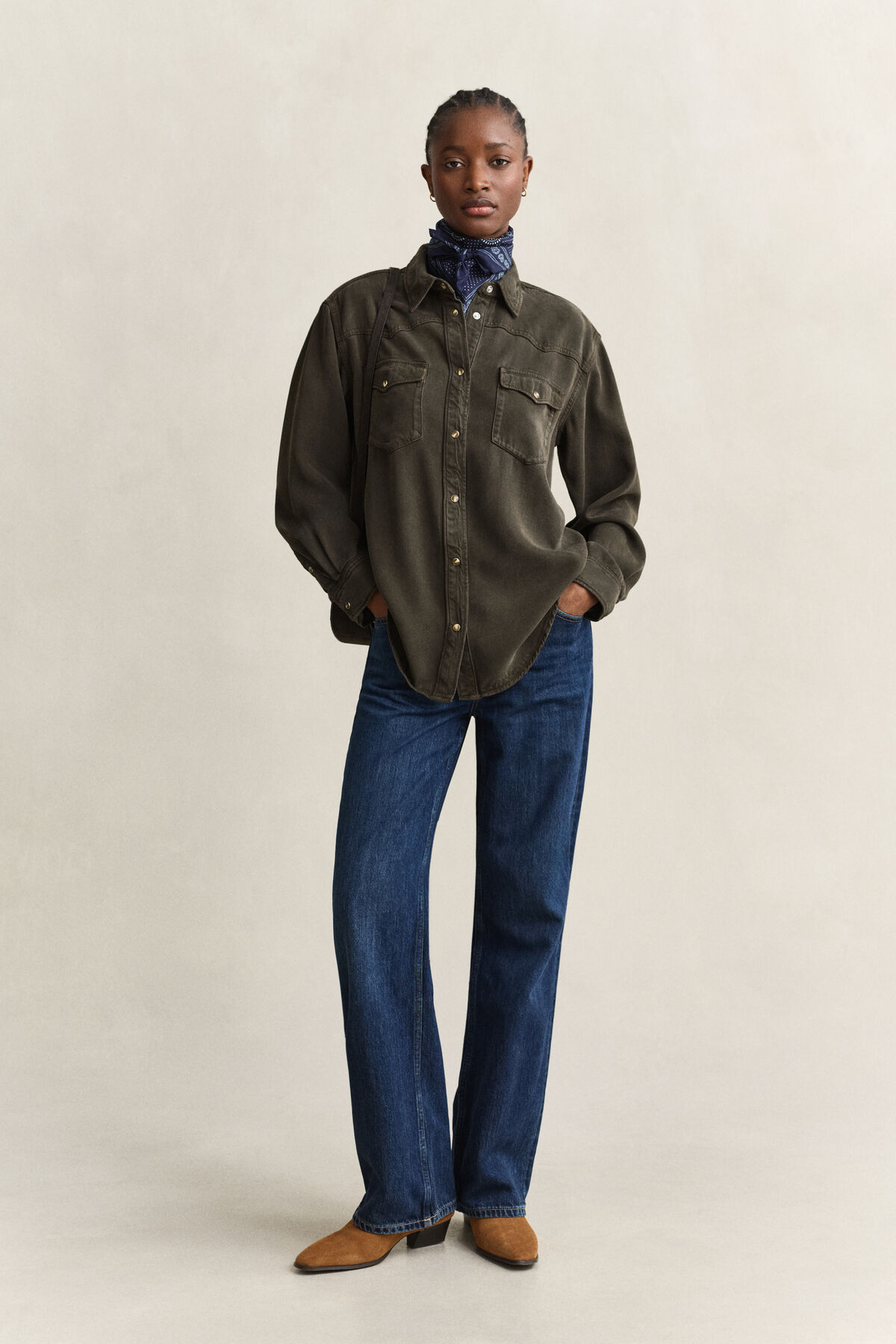 Denim Twill Ranger Shirt — DARK MOSS GREEN