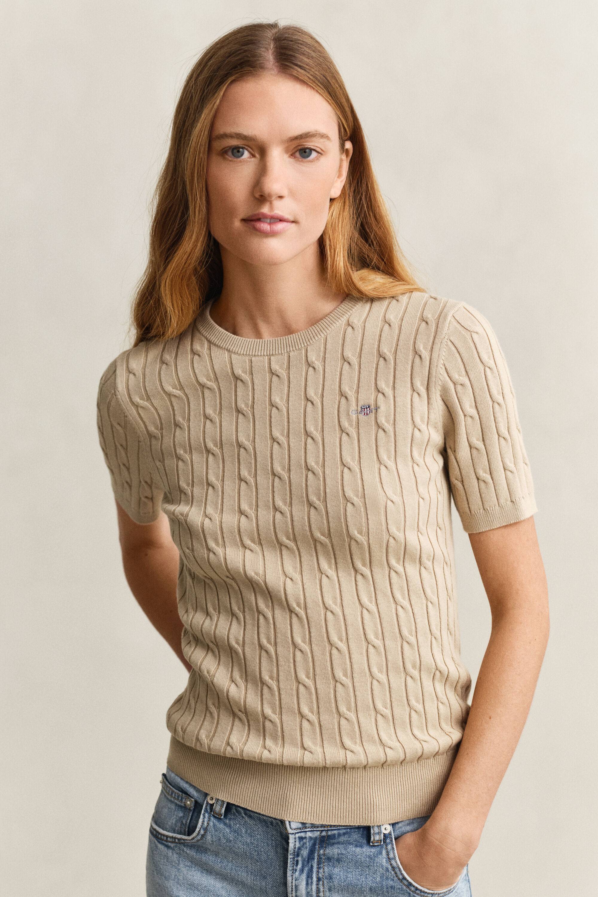 Cable Knit Short Sleeve Sweater