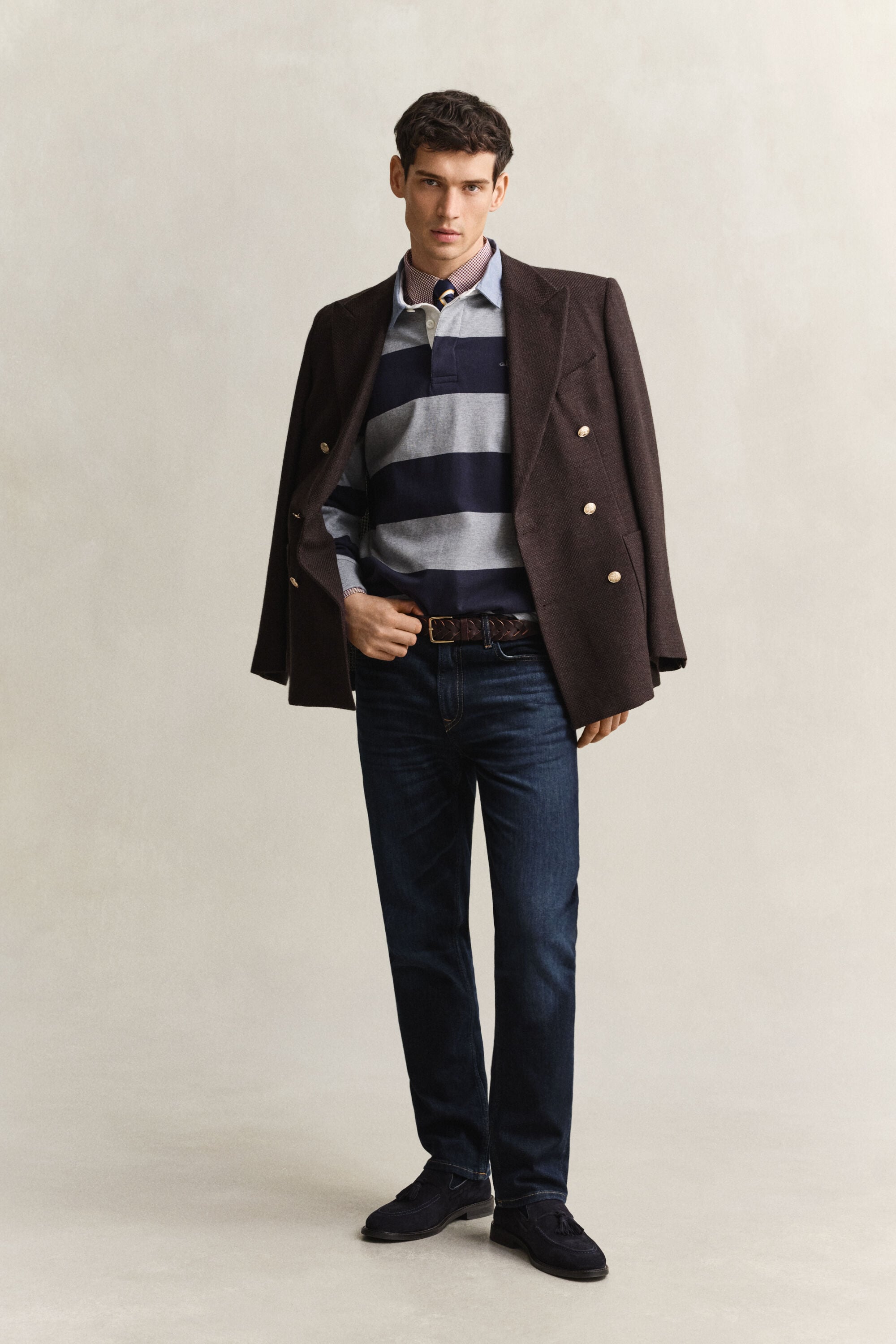 Chambray Collar Striped Heavy Rugger