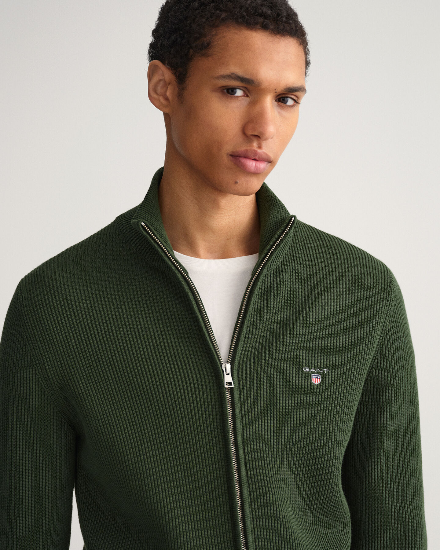 Rib Texture Full-Zip Sweater