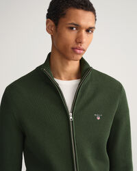 Rib Texture Full-Zip Sweater