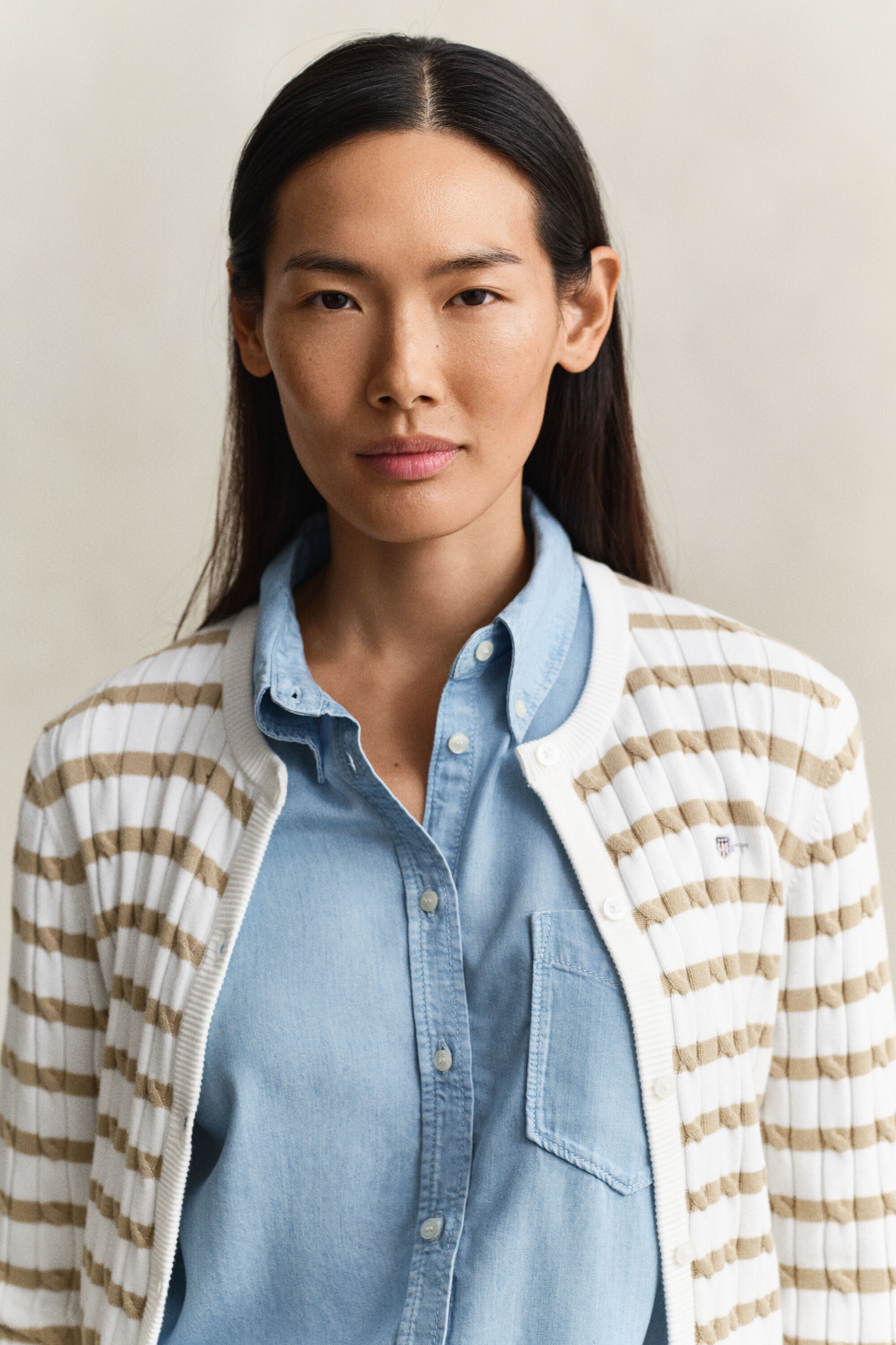 Striped Cable Knit Cardigan