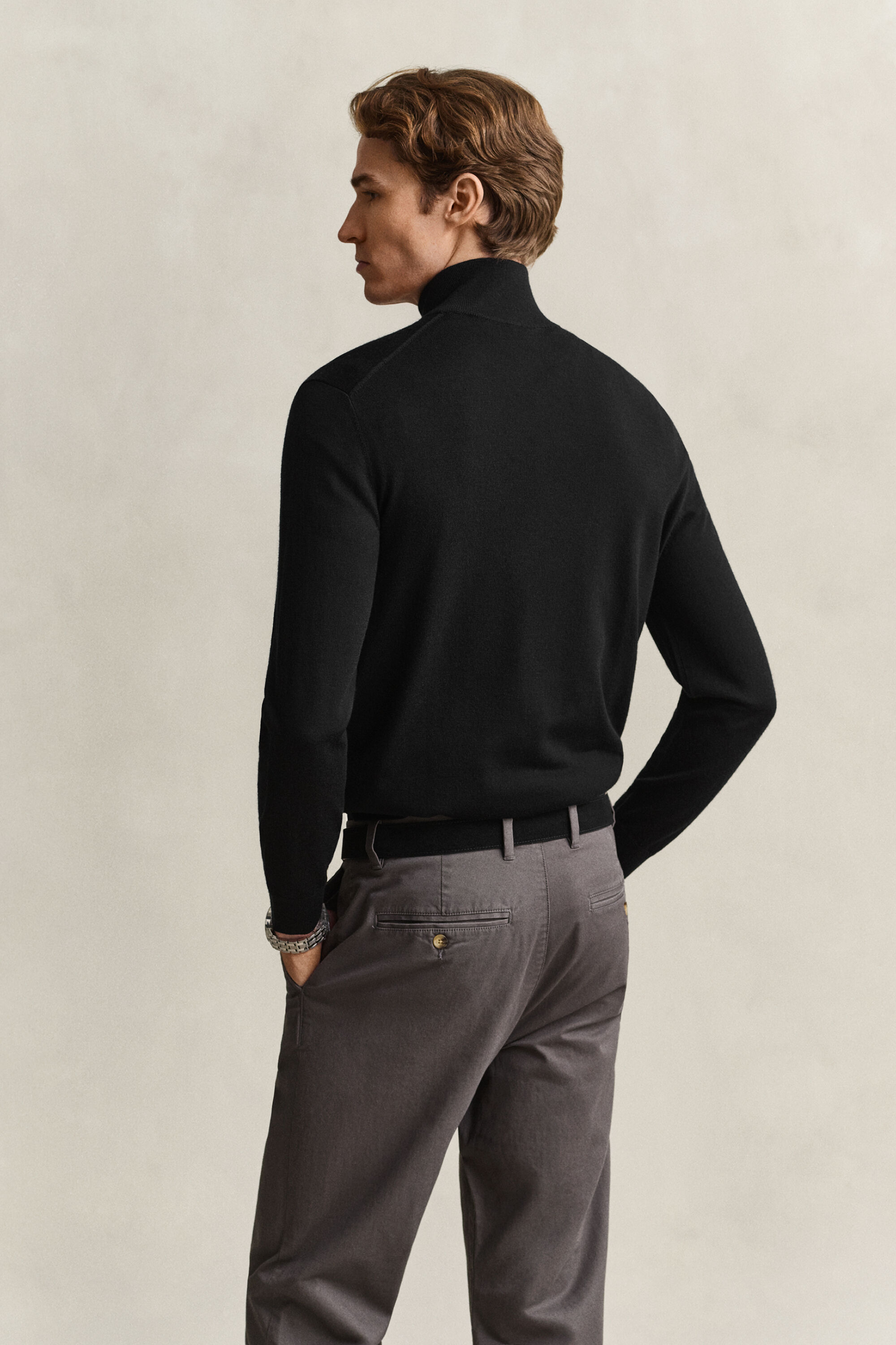 Merino Wool Half-Zip Sweater — BLACK