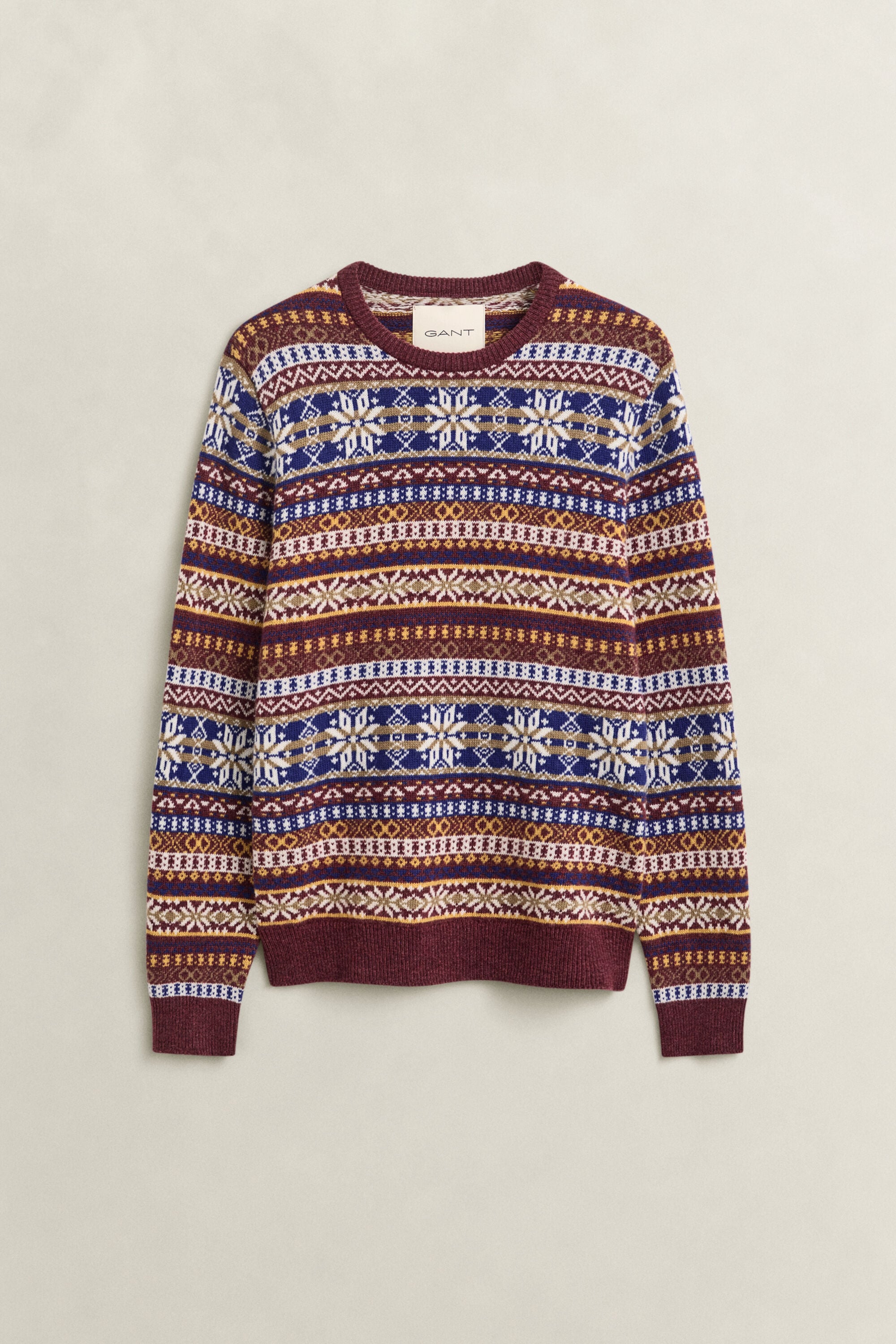 Fair Isle Crew Neck Sweater — DK BURGUNDY MEL