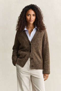 Wool Blend Nepps Cardigan — CARAMEL BROWN 4