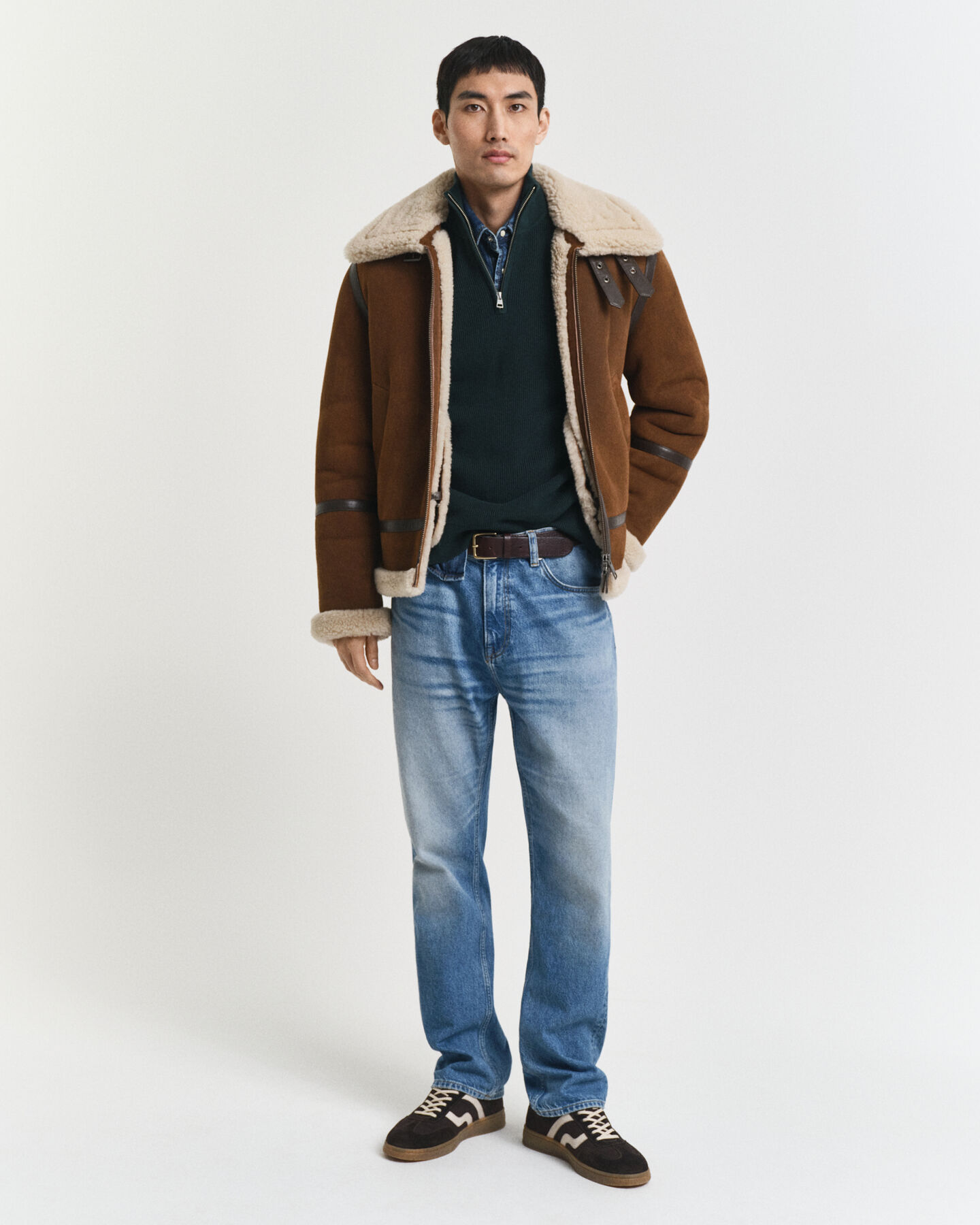 Ribbed Cotton Merino Wool Half-Zip Sweater