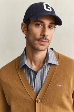 Lambswool V-Neck Cardigan — CARAMEL BROWN 4