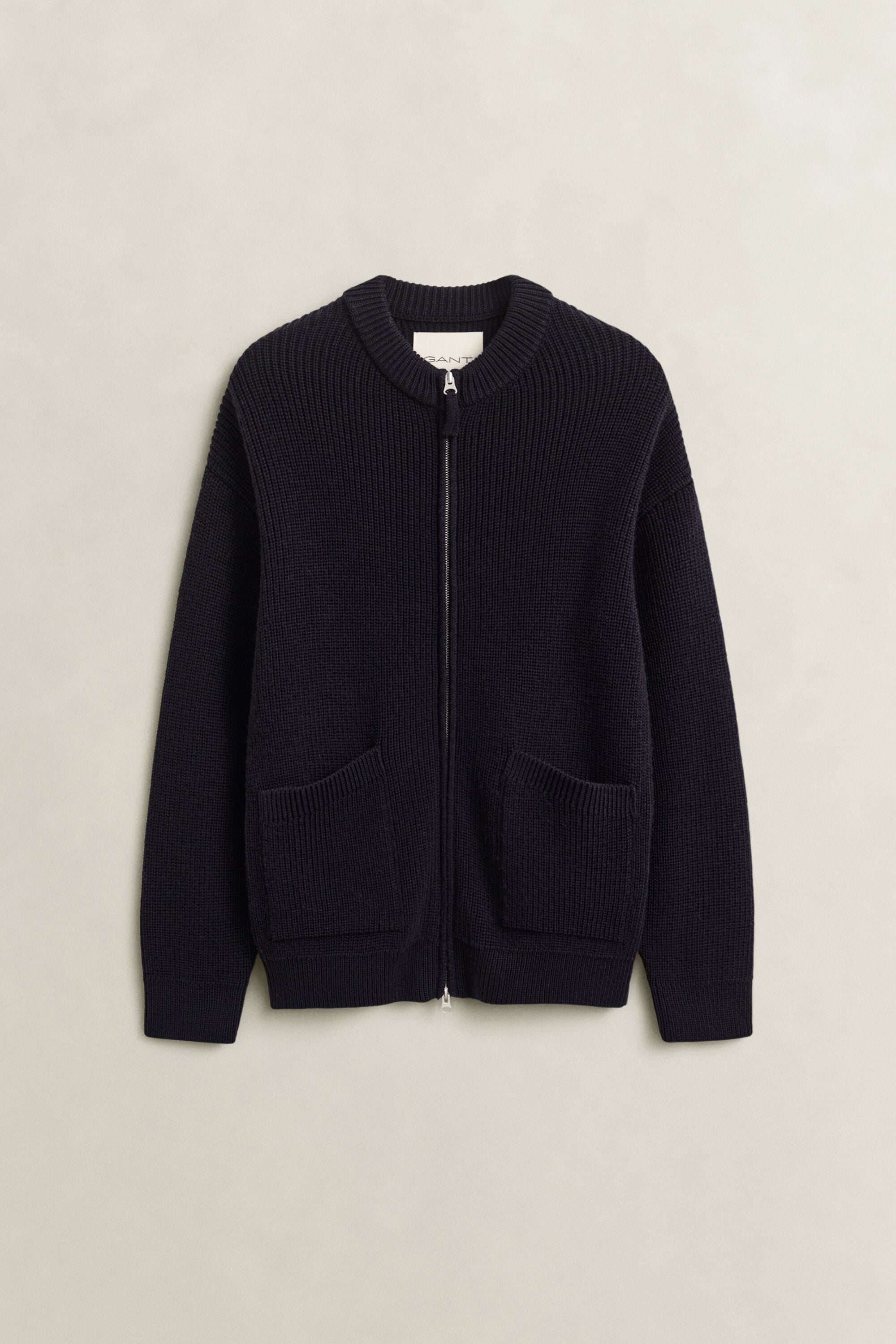 Ribbed Wool Zip Cardigan — EVENING BLUE