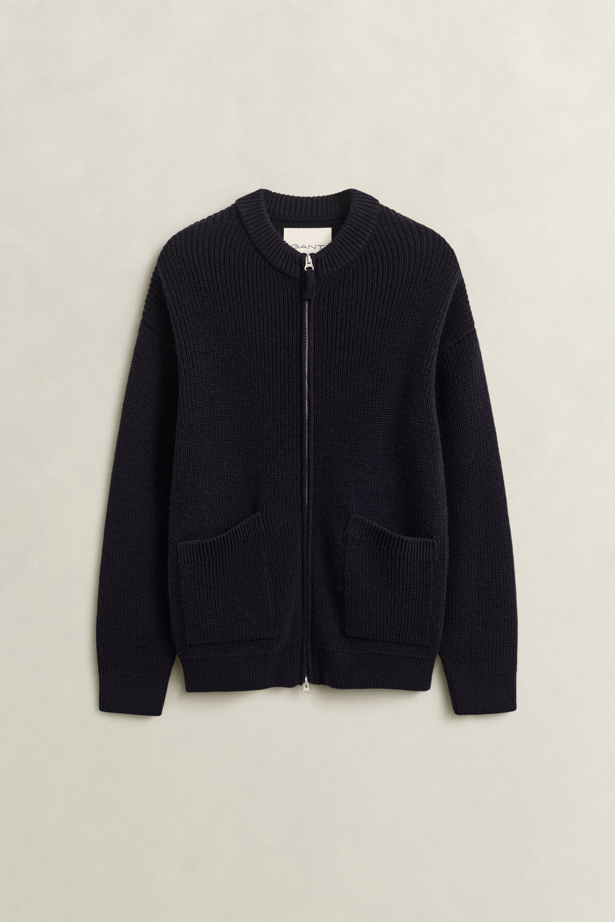 Ribbed Wool Zip Cardigan — EVENING BLUE