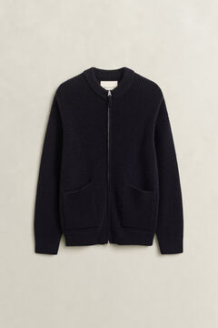 Ribbed Wool Zip Cardigan — EVENING BLUE 1
