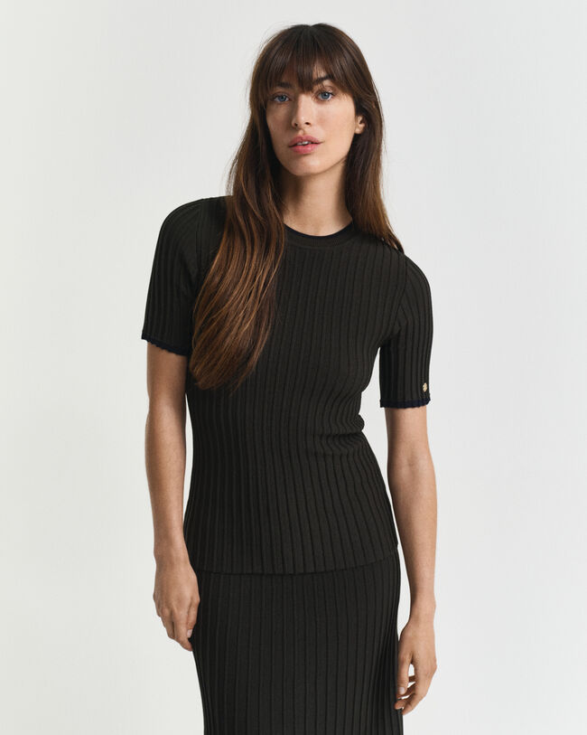 Contrast Ribbed Short Sleeve Sweater