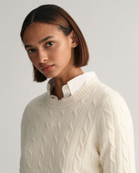 Lambswool Cable Knit Crew Neck Sweater