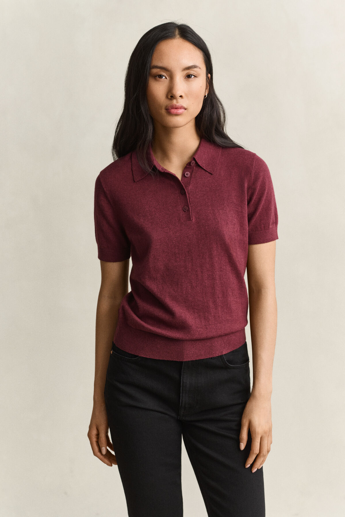 Light Knitted Polo Sweater — DARKENED WINE