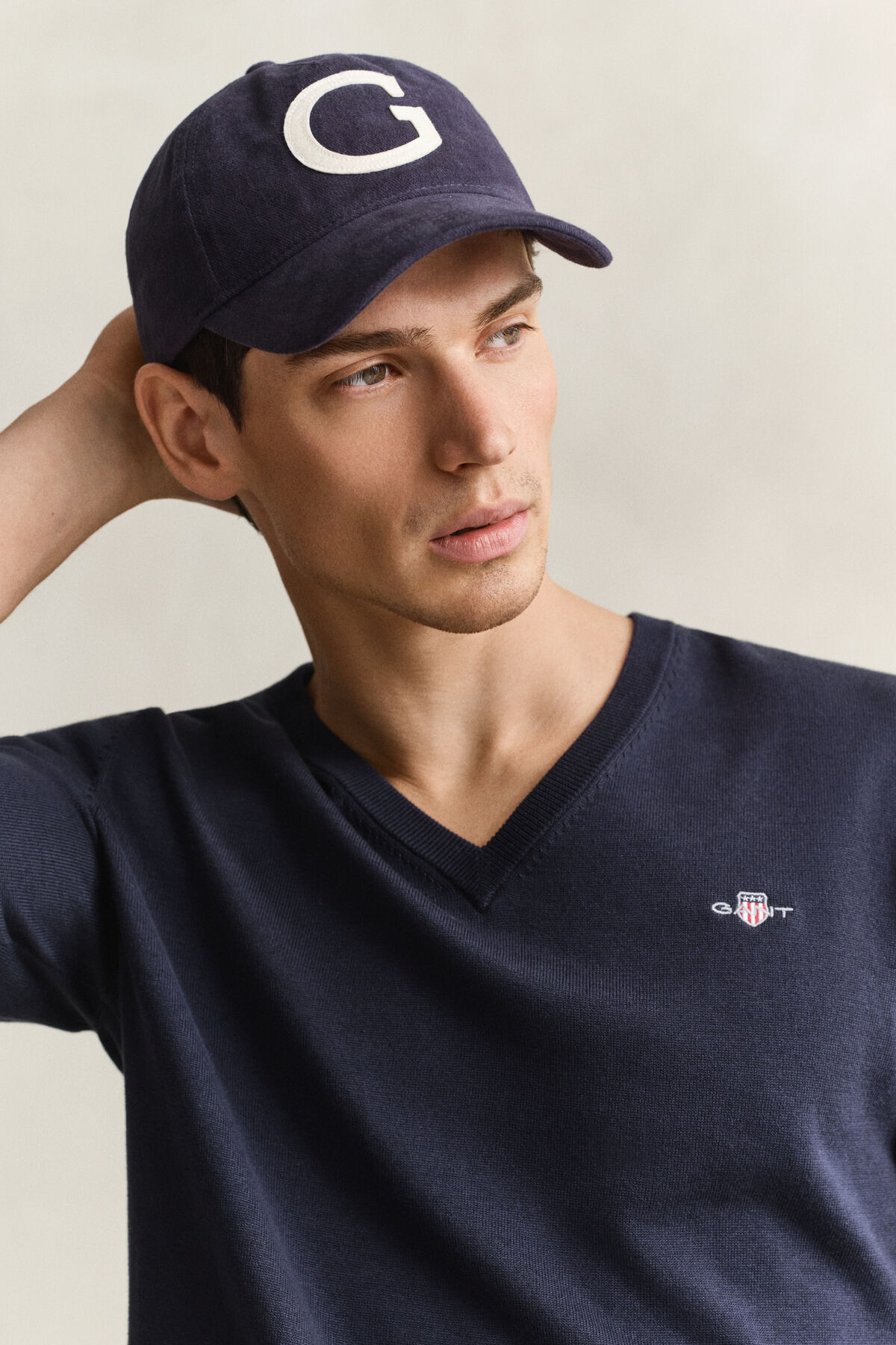 Cotton V-Neck Sweater — EVENING BLUE