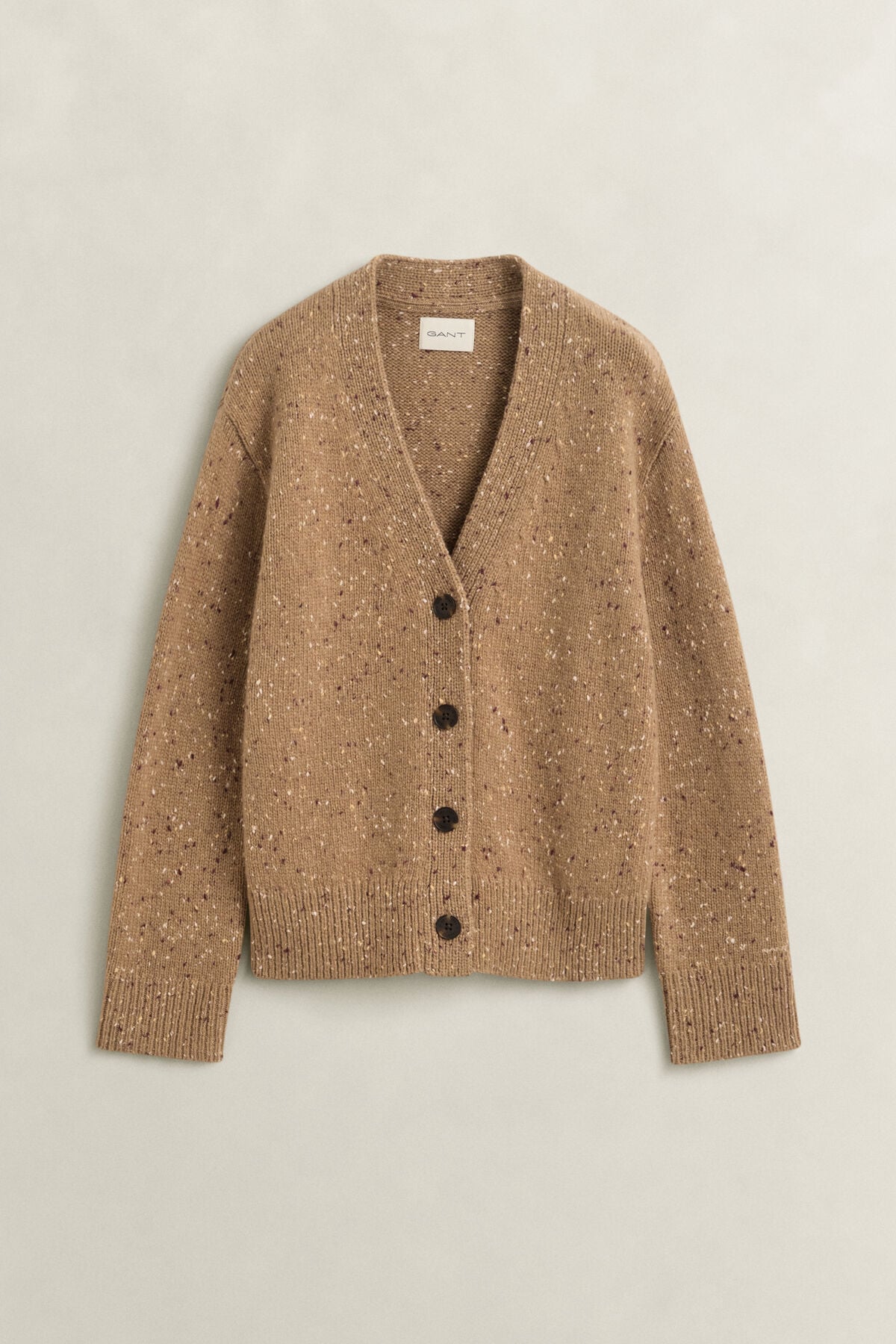 Wool Blend Nepps Cardigan — WARM KHAKI