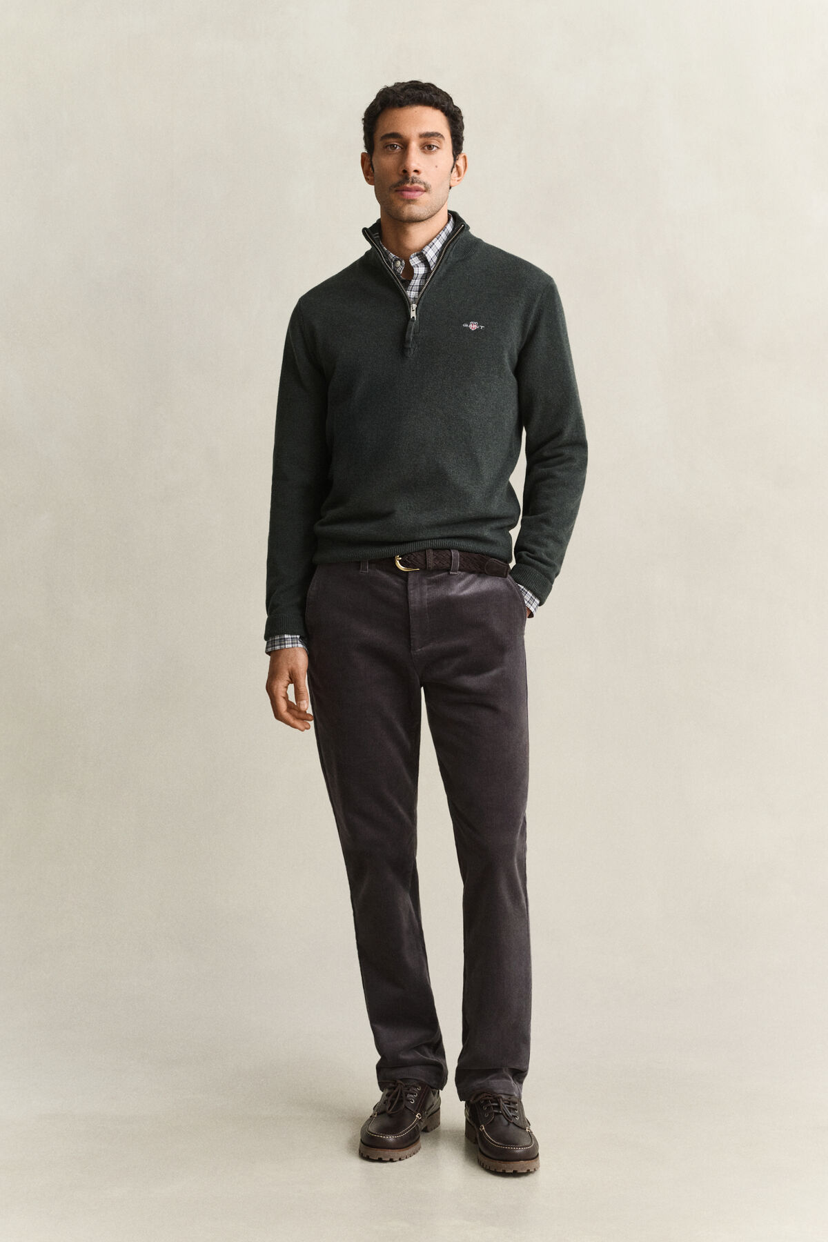 Lambswool Half-Zip Sweater — DARK MOSS GREEN