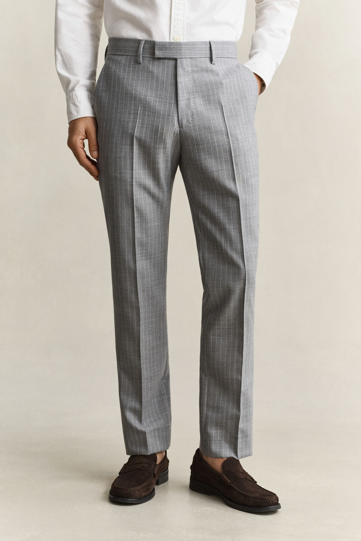 Pinstriped Suit Pants — GREY MELANGE