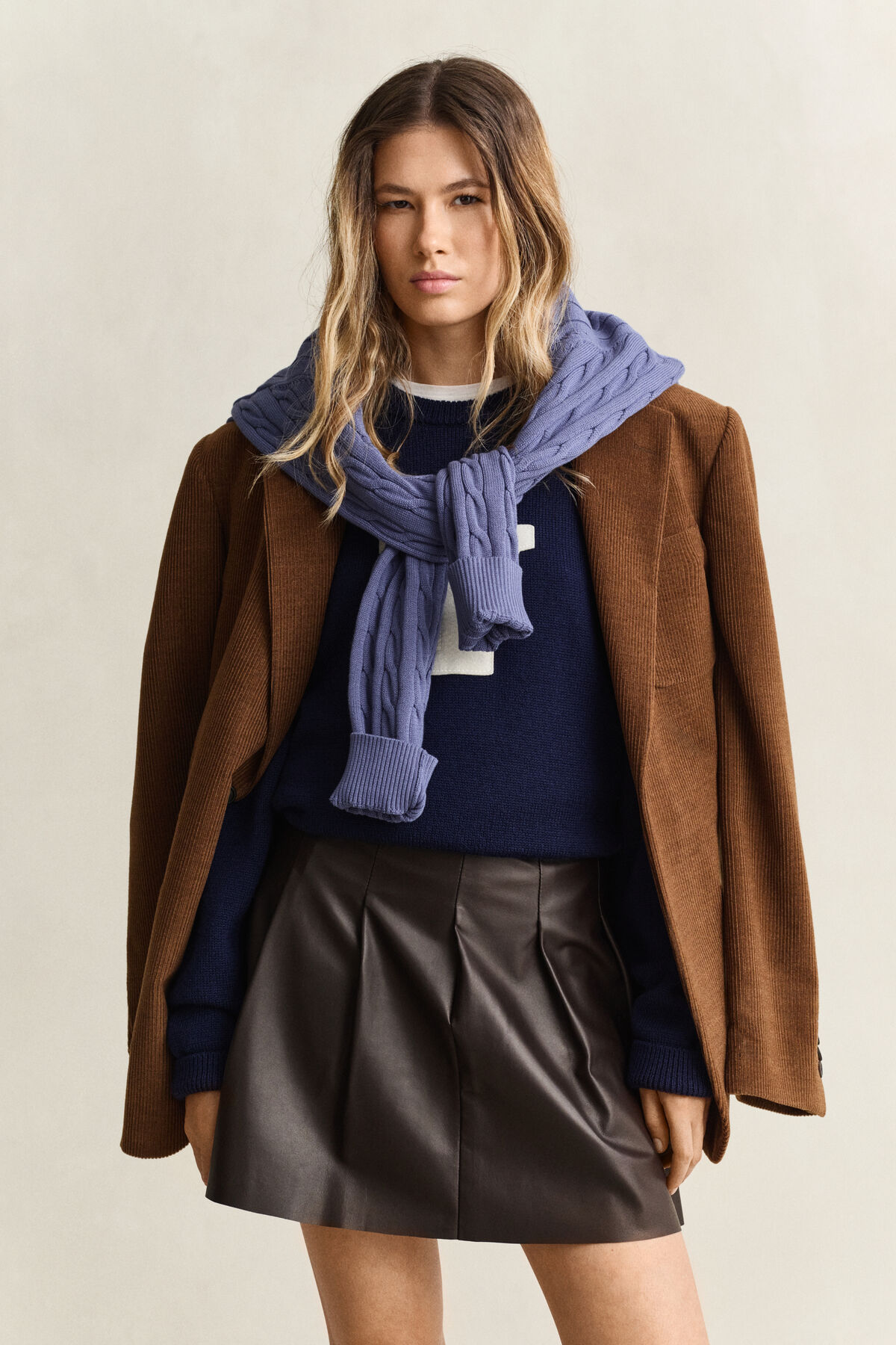 Gant x Yale Pleated Leather Skirt — DEEP BROWN