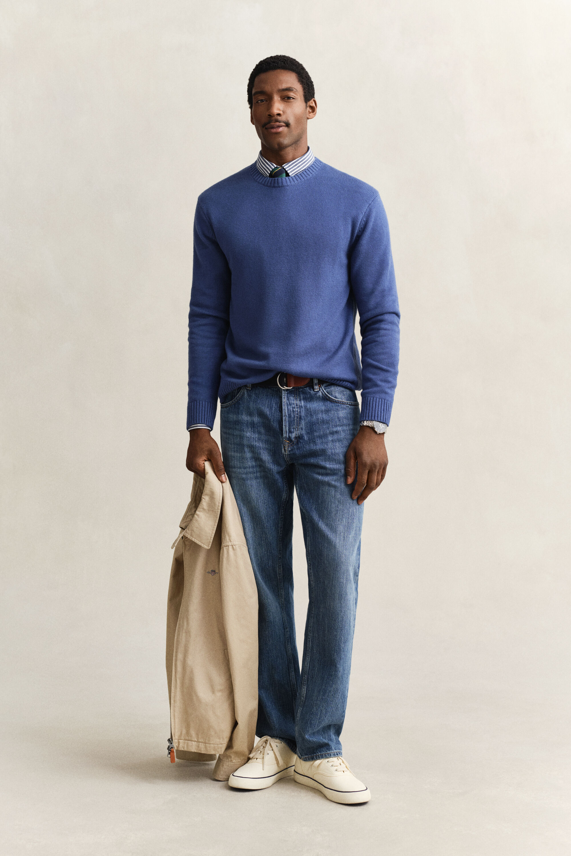 Cotton Blend Crew Neck Sweater