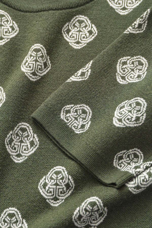 Jacquard-Knitted Monogram Sweater — MOSSY GREEN