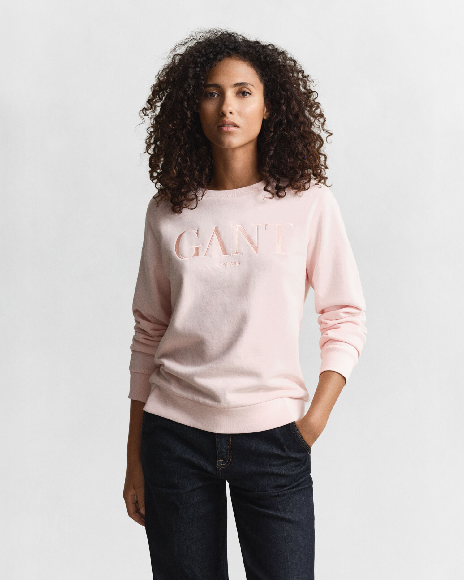 Tonal Graphic Crew Neck Sweatshirt — APRICOT PINK