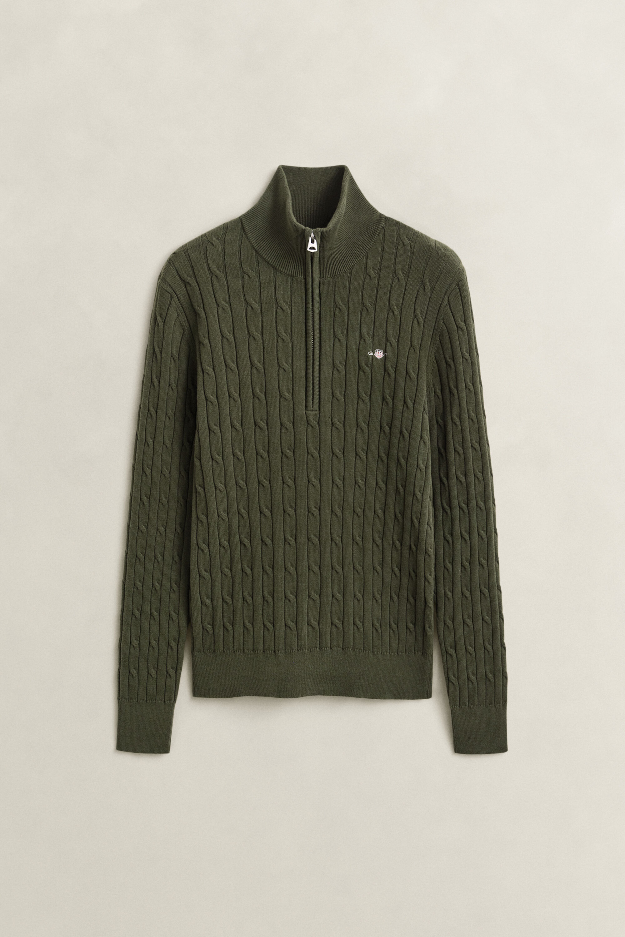 Stretch Cable Knit Half-Zip Sweater