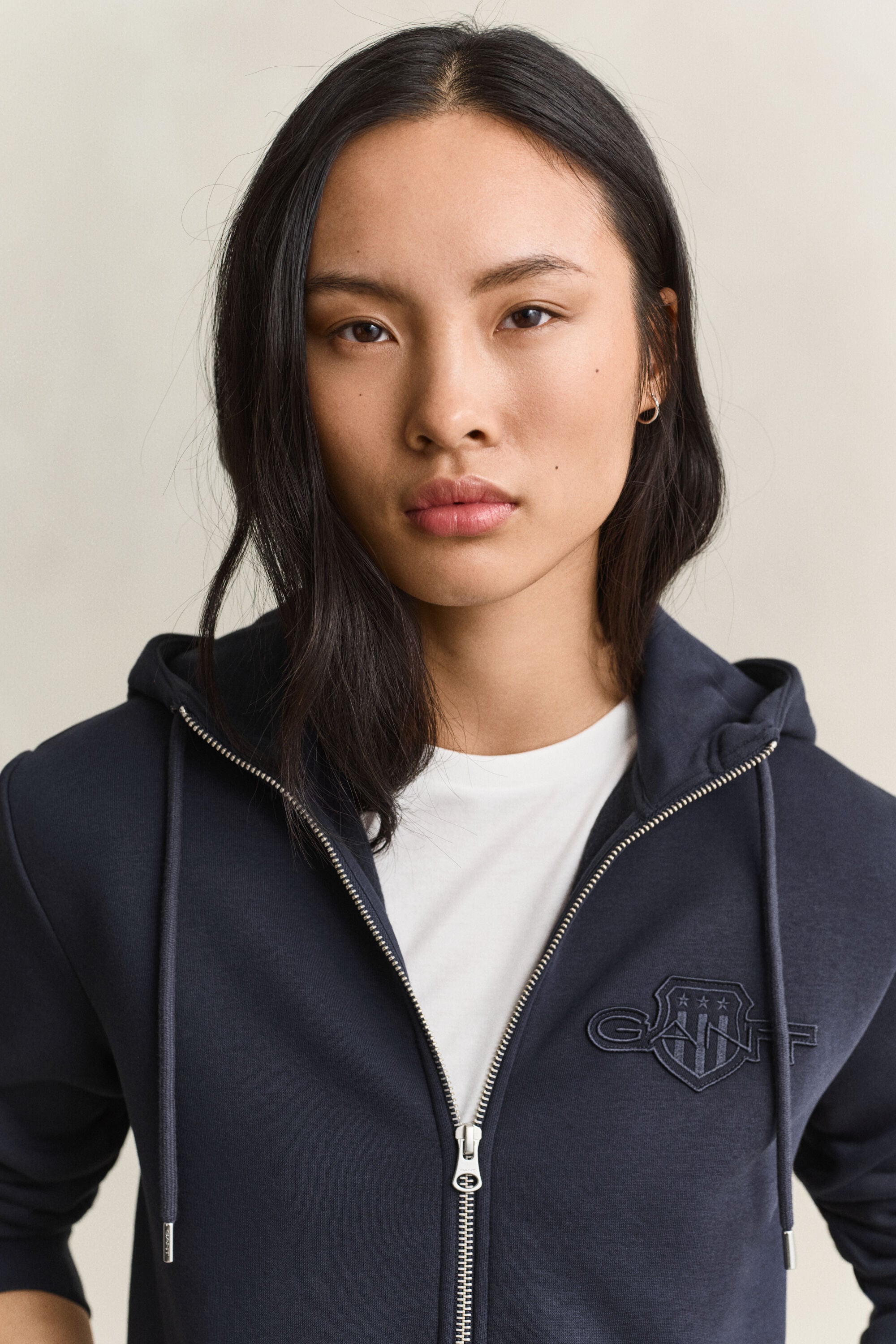 Tonal Shield Zip Hoodie — EVENING BLUE