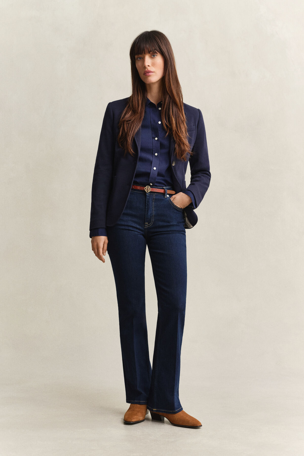 Slim Flared Stretch Jeans — DARK BLUE