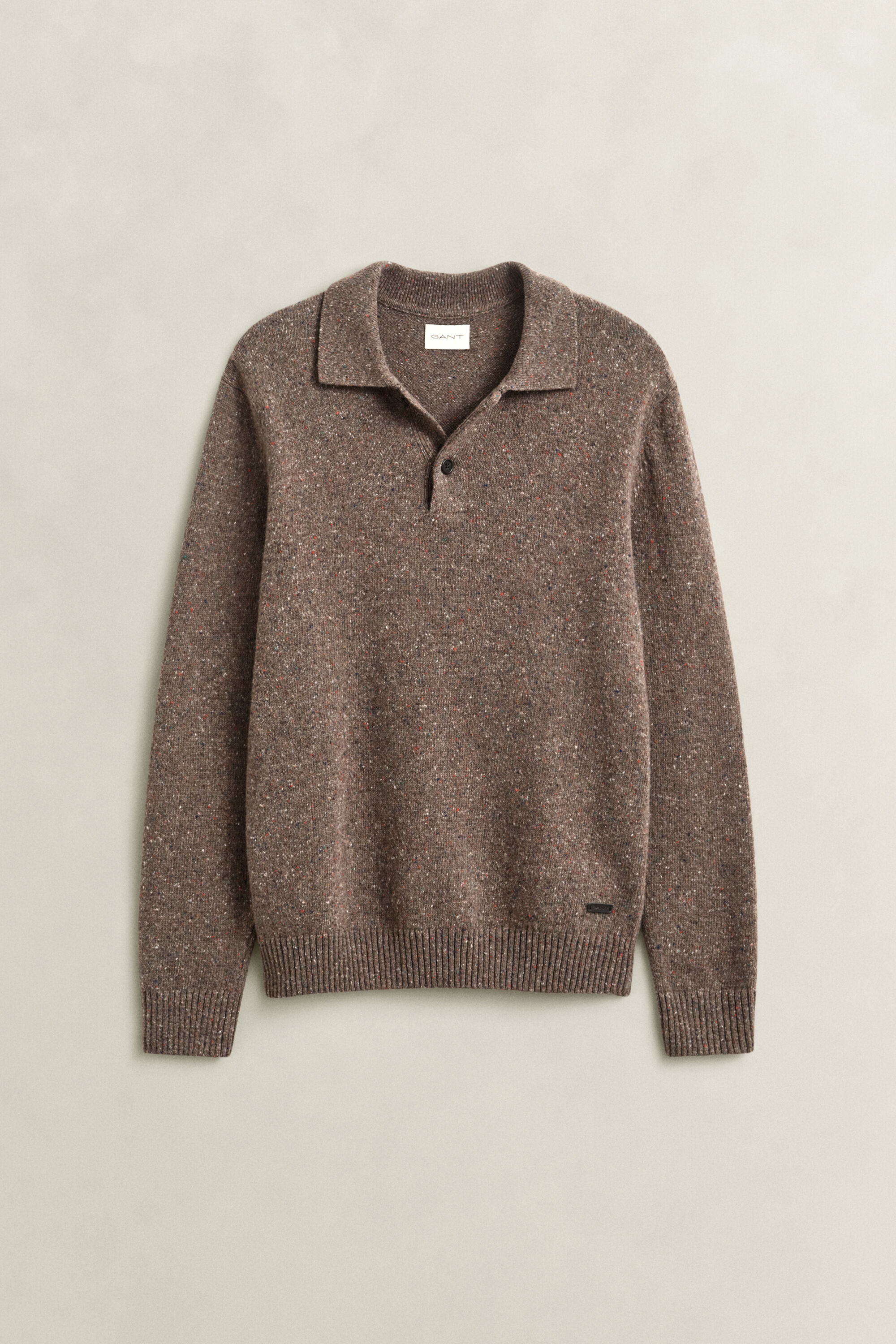Wool Blend Nepps Polo Sweater