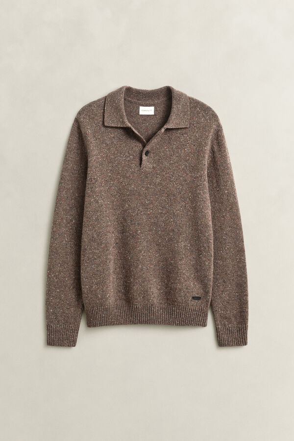 Wool Blend Nepps Polo Sweater — FADED TAUPE