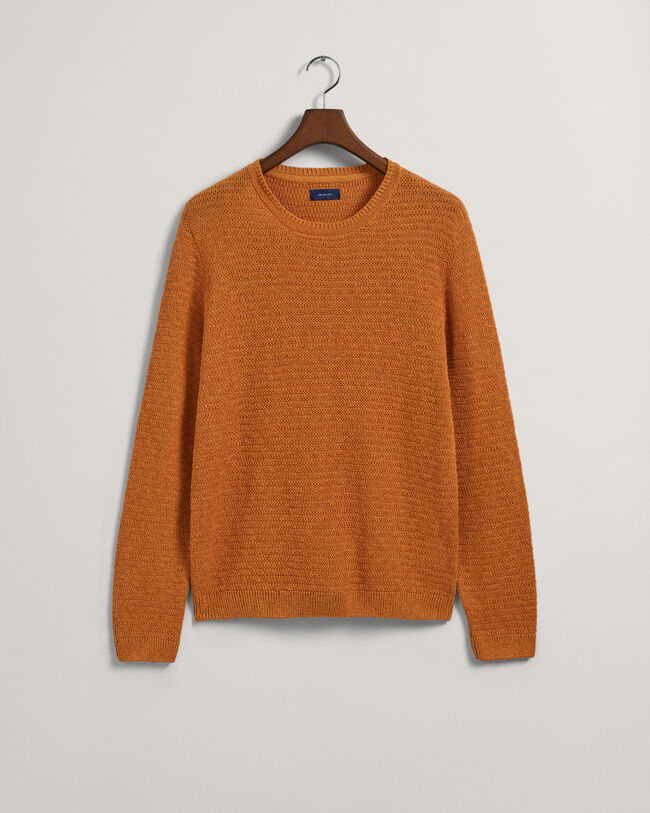 Textured Cotton Linen Crew Neck Sweater