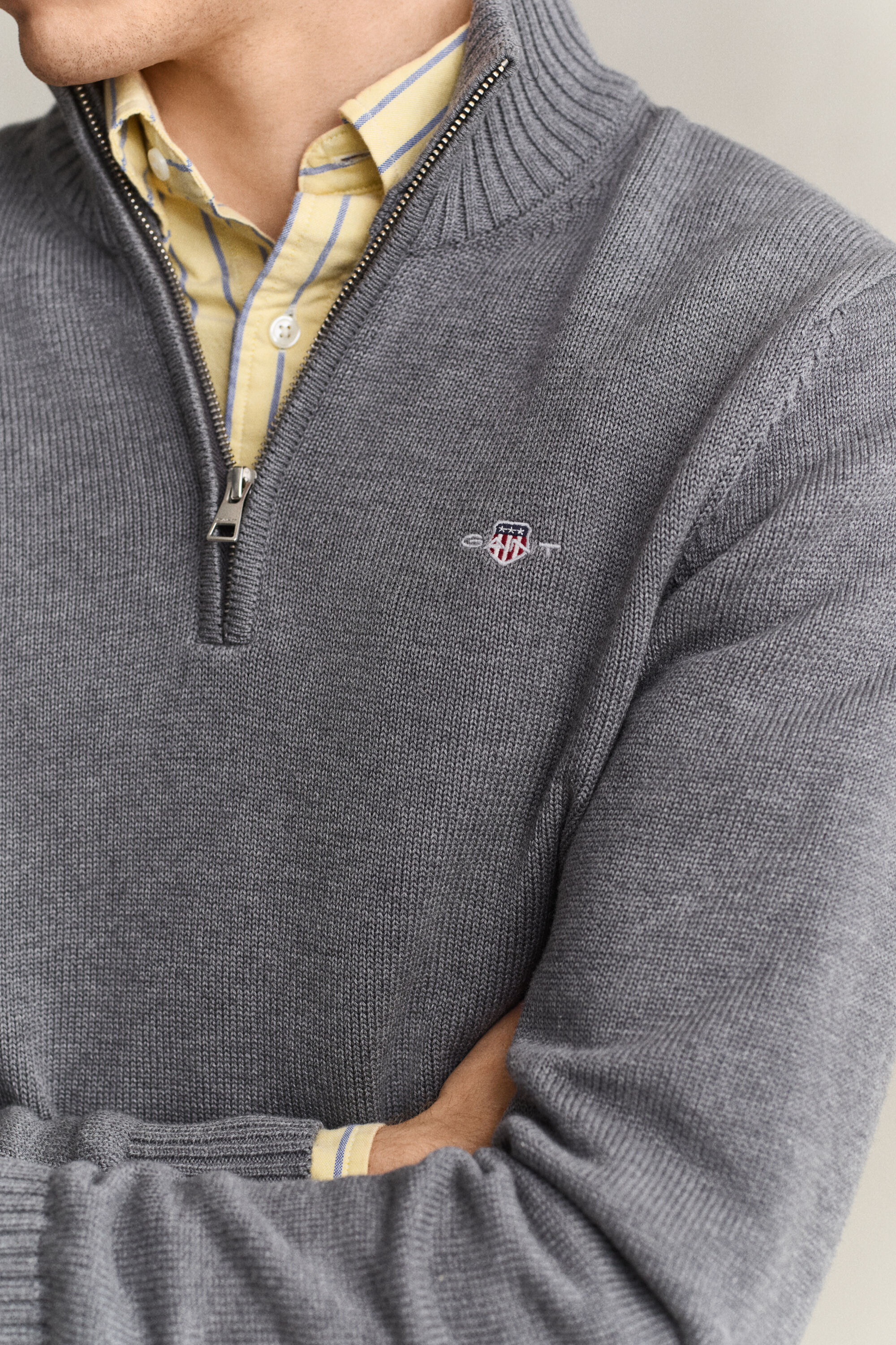 Casual Cotton Half-Zip Sweater — DARK GREY MELANGE