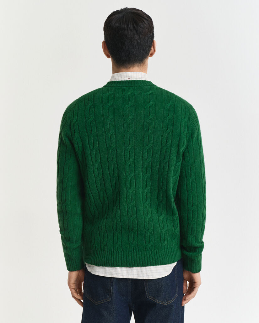 Lambswool Cable Knit Crew Neck Sweater
