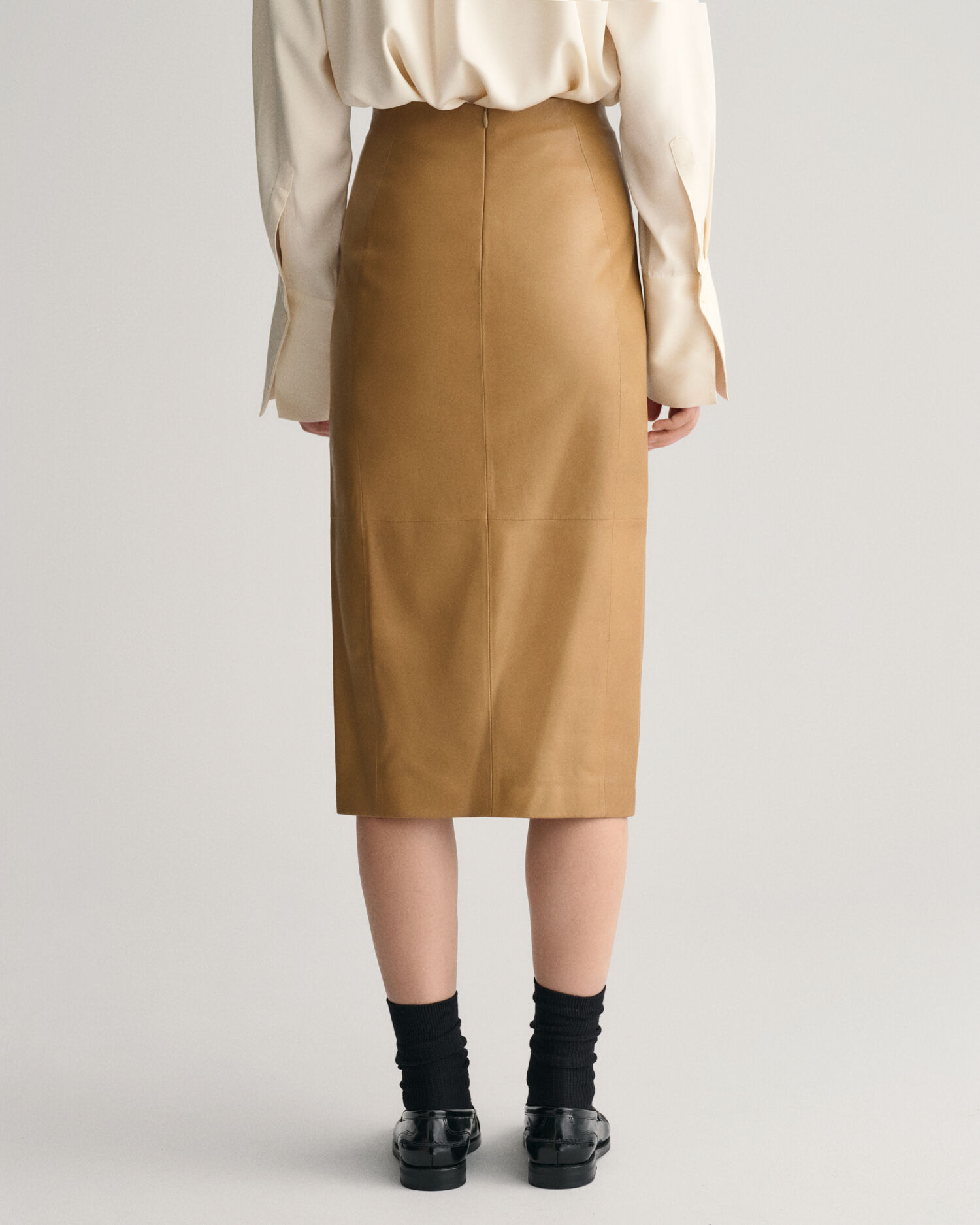 Tan leather sale pencil skirt