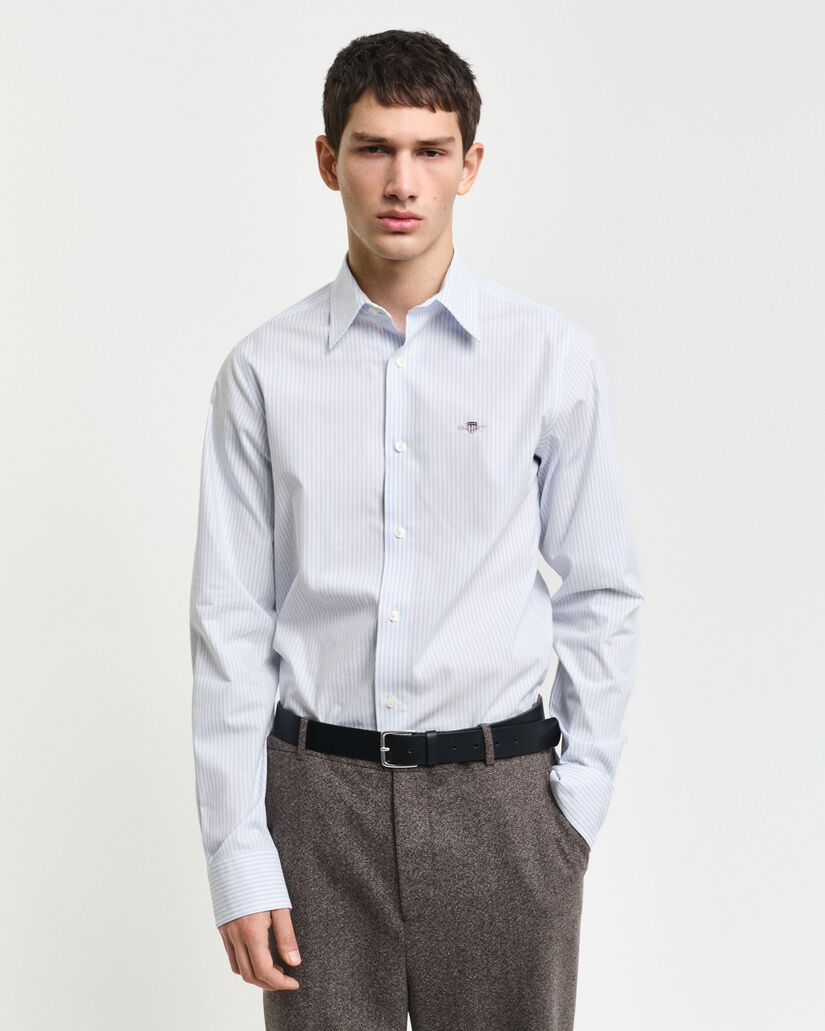 Slim Fit Striped Stretch Poplin Shirt