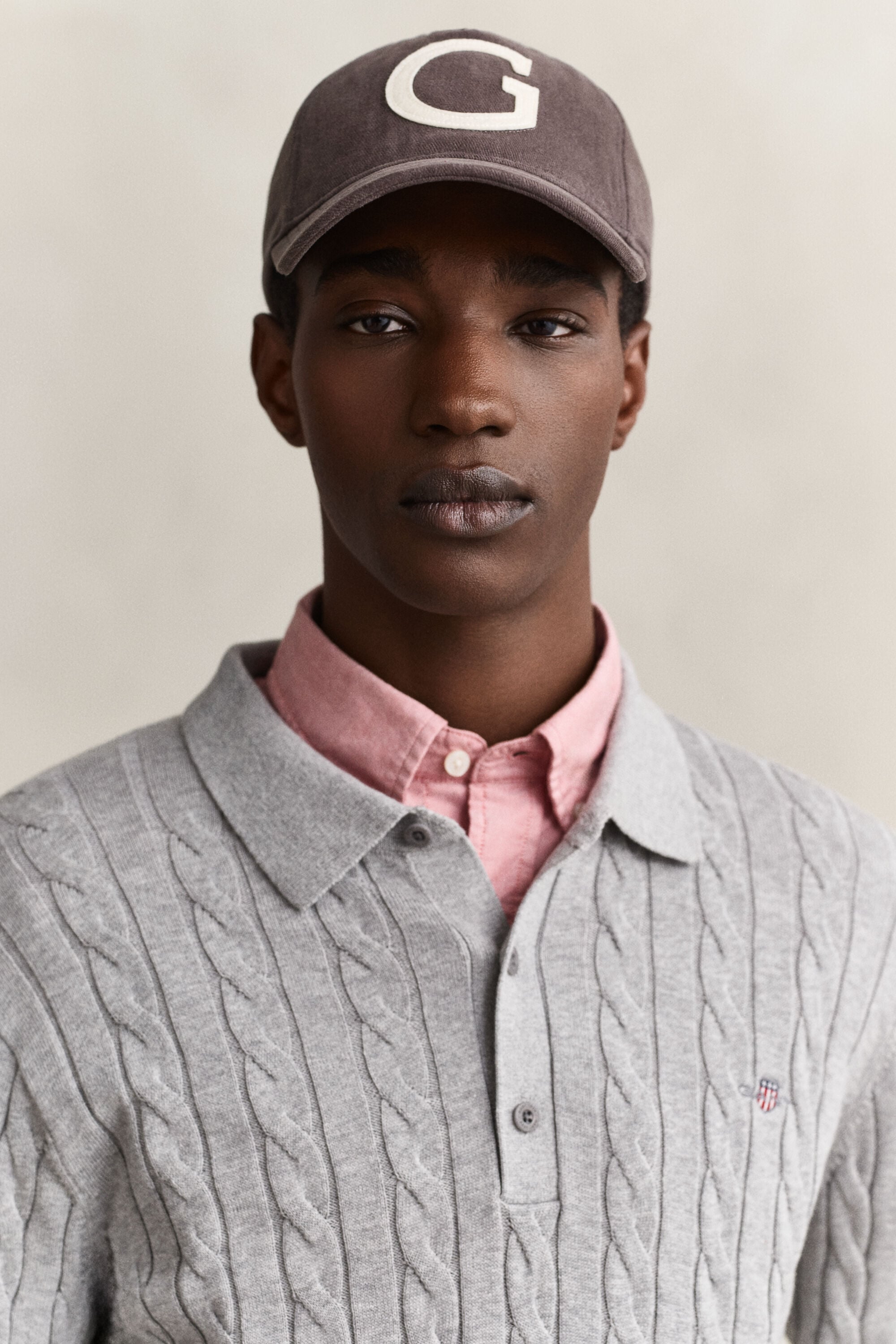 Cotton Cable Knit Polo Sweater